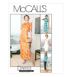 4369 MCCALLS FIT MANDARIN LONG DRESS, TOP,  SKIRT LENGTHS PATTERN  8-14;  10-16; 16-22 choice